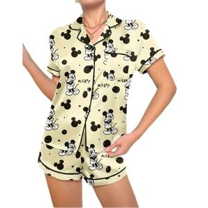 Women’s Mickey Mouse Satin Cream & Black Pajama Set - Size M - NWT